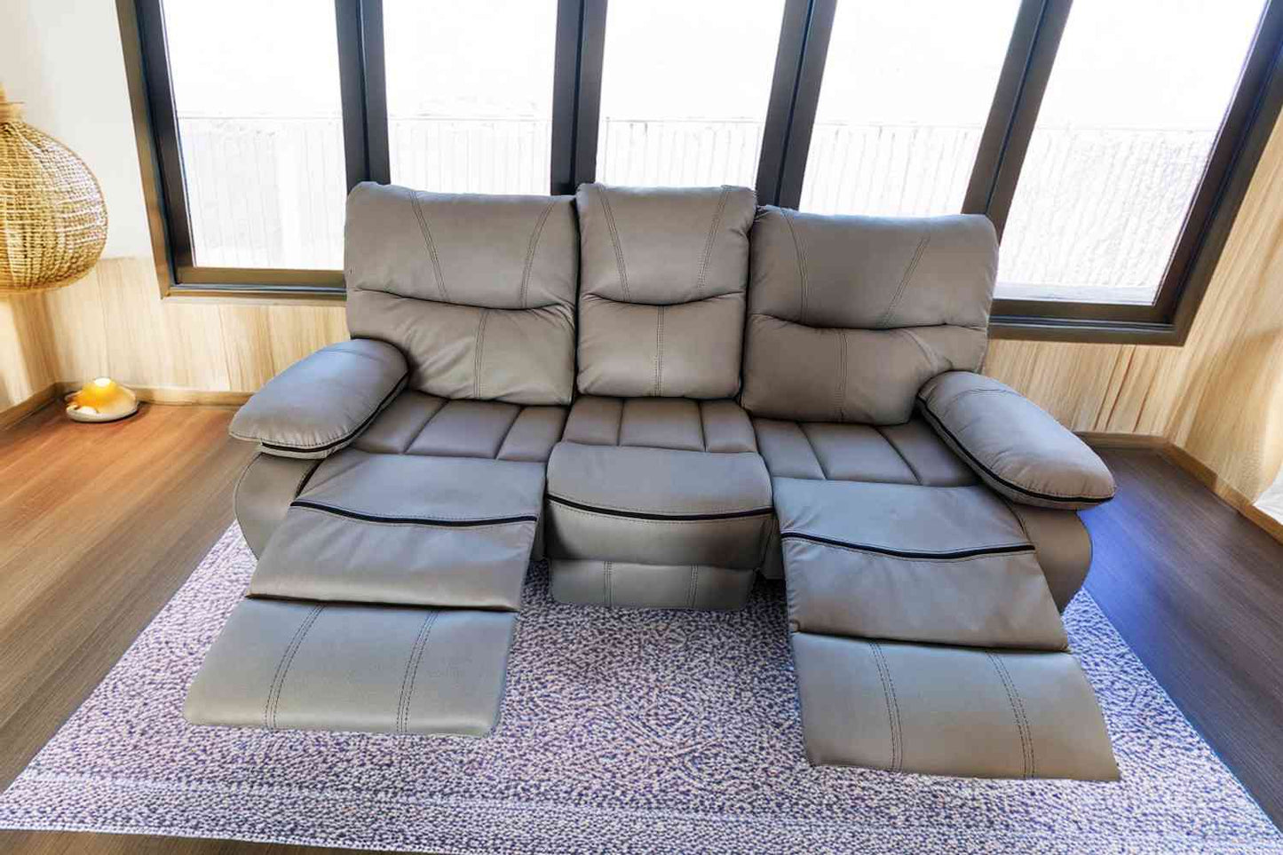 Sofa Grey Fabric PU Recliner Arm Chair, 2, 3 Seater with Set Cup Holder