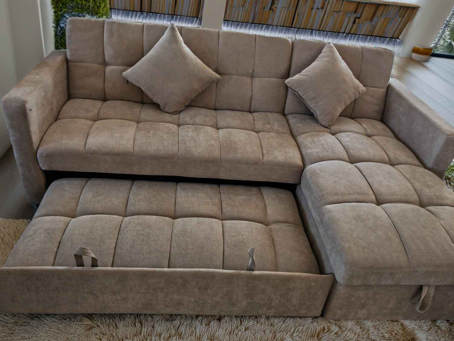 Carson Fabric Sofa Bed in Natural Beige Colour