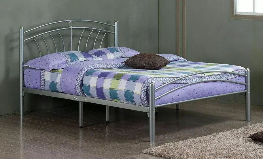 Metal Solid Bed Double 4ft-6inch Ava Dorset Silver Bedframe Bedroom Furniture
