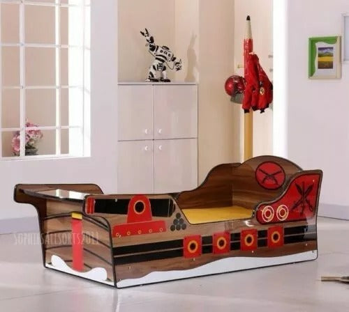 Luxury Single Childrens 3ft Brown / Red / Yellow / Black Pirate Ship Bed Frame