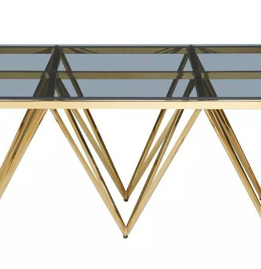 Modern Gold Colour Metal Spike Legs Black Smoked Glass Coffee Table Allure