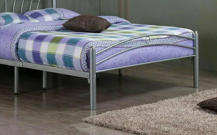 Metal Solid Bed Double 4ft-6inch Ava Dorset Silver Bedframe Bedroom Furniture