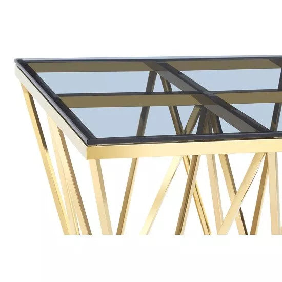 Modern Gold Colour Metal Spike Legs Smoked Glass Side End Table
