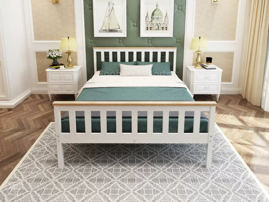 DERRY 3ft Single Shaker Style Two Tone White Light Oak Colour Bed Frame