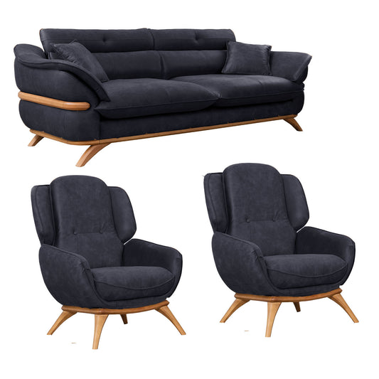 Focus Design Black Fabric Berger 1 & 3 Seater Sofa Set Stain-Proof Fabric