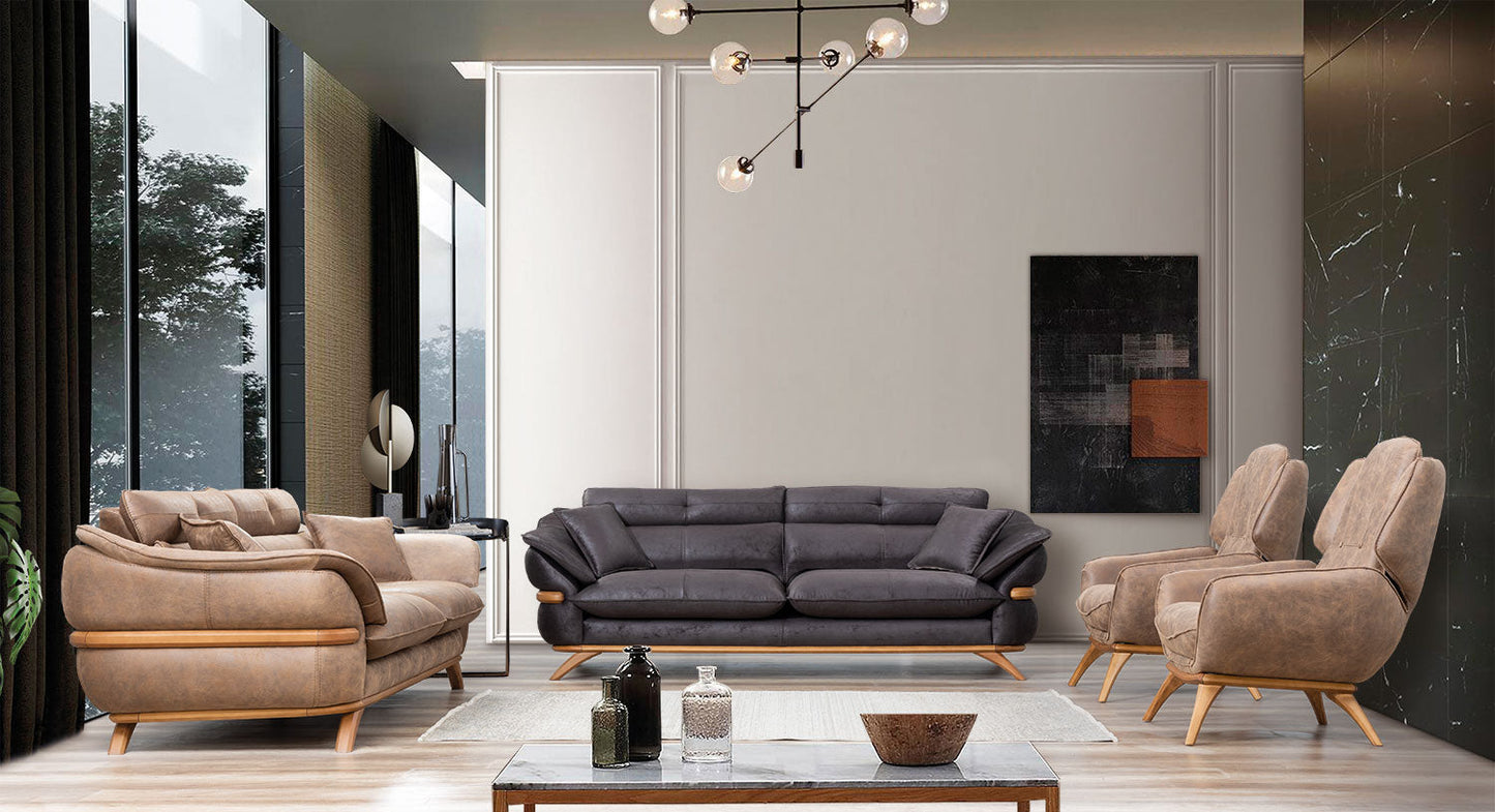 Focus Design Brown Fabric Berger 1 & 3 Seater Sofa Set Stain-Proof Fabric