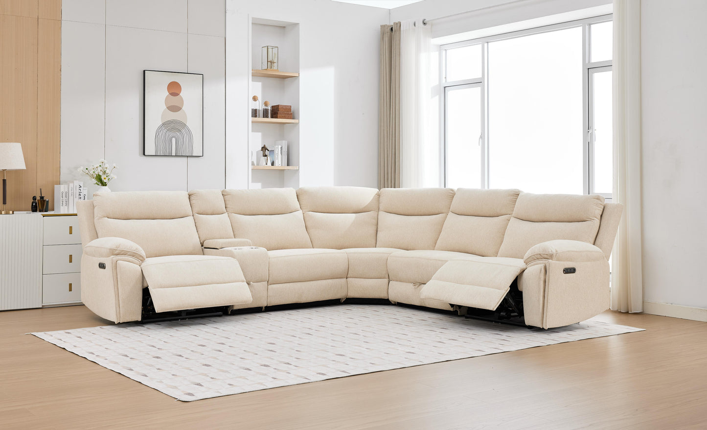 Boston Beige Electric Recliner Corner Sofa with Cup Holders & Storage