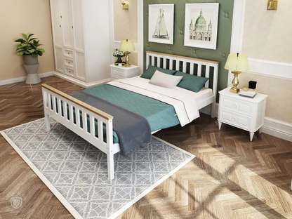DERRY 3ft Single Shaker Style Two Tone White Light Oak Colour Bed Frame
