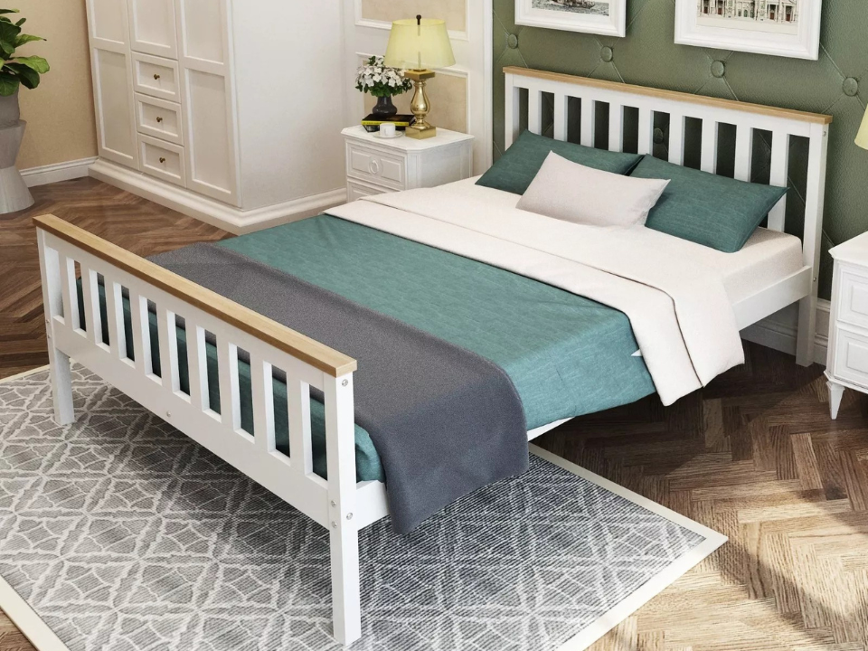 DERRY 3ft Single Shaker Style Two Tone White Light Oak Colour Bed Frame