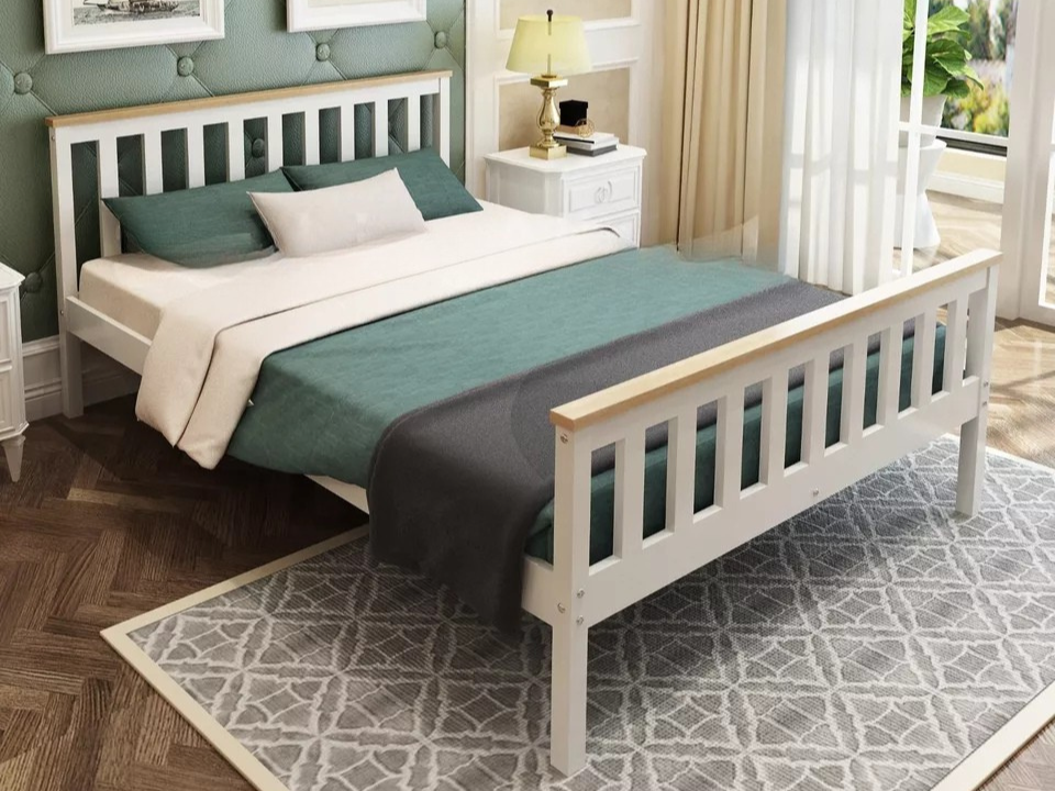 DERRY 3ft Single Shaker Style Two Tone White Light Oak Colour Bed Frame