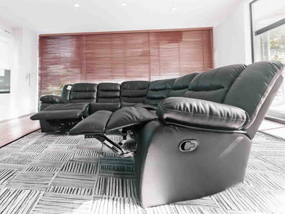 Black leather Roma Corner Sofas