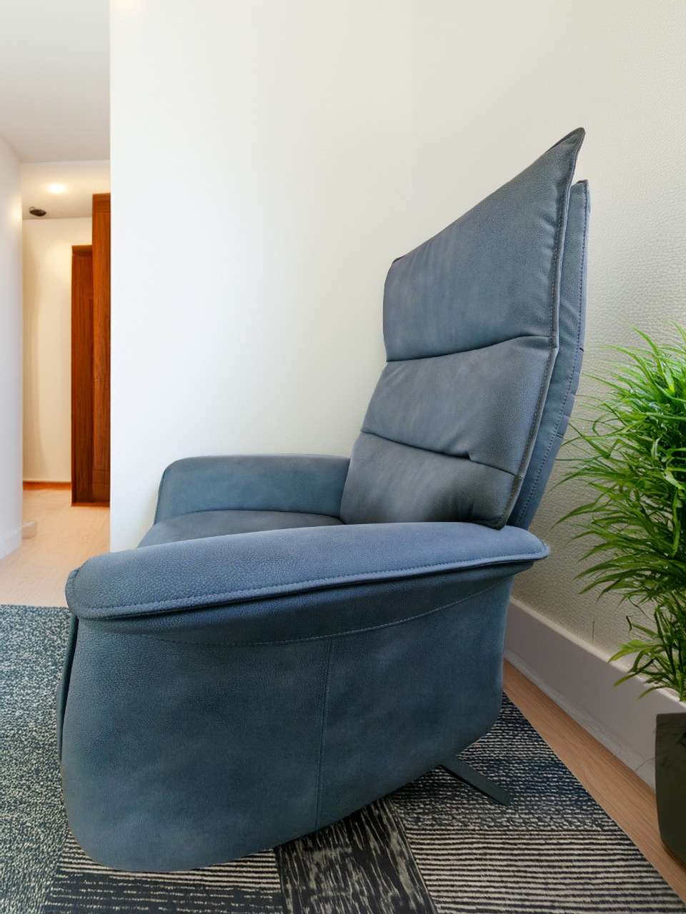 Blue Rolling Recliner Chair with Wheels – Adjustable Comfort Seating