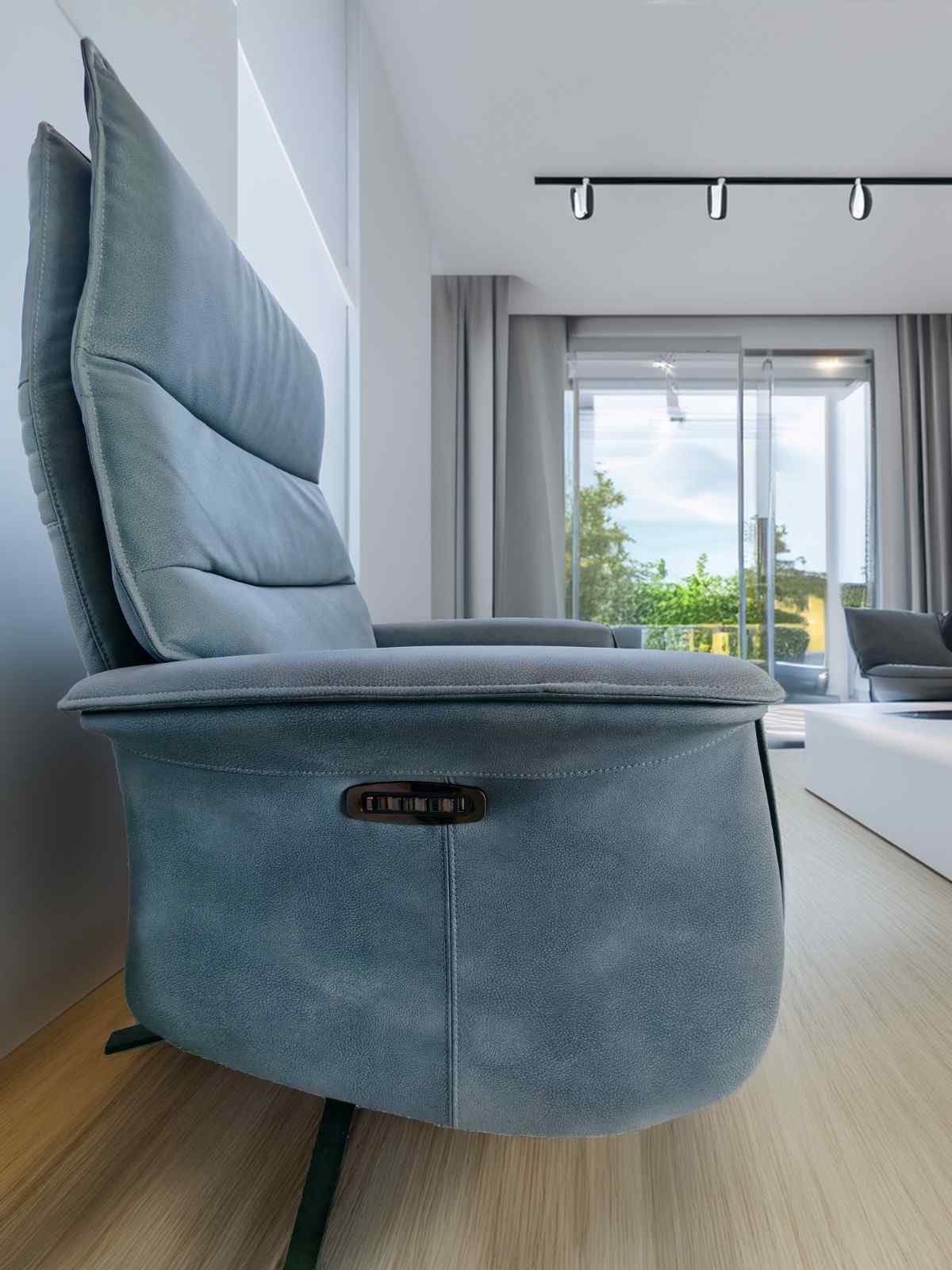 Blue Rolling Recliner Chair with Wheels – Adjustable Comfort Seating