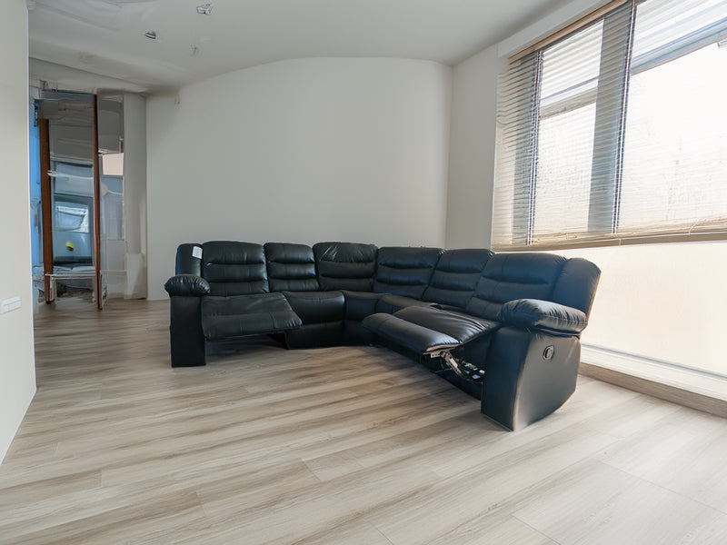 Black leather Roma Corner Sofas