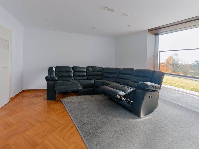 Black leather Roma Corner Sofas
