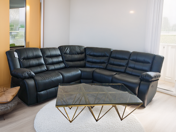 Black leather Roma Corner Sofas