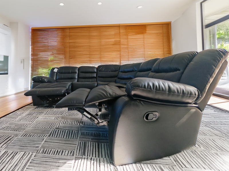 Black leather Roma Corner Sofas