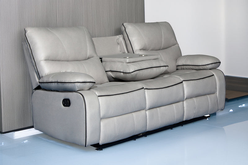 Sofa Grey Fabric PU Recliner Arm Chair, 2, 3 Seater with Set Cup Holder