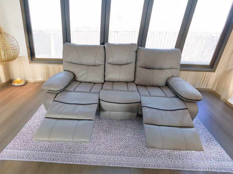 Sofa Grey Fabric PU Recliner Arm Chair, 2, 3 Seater with Set Cup Holder