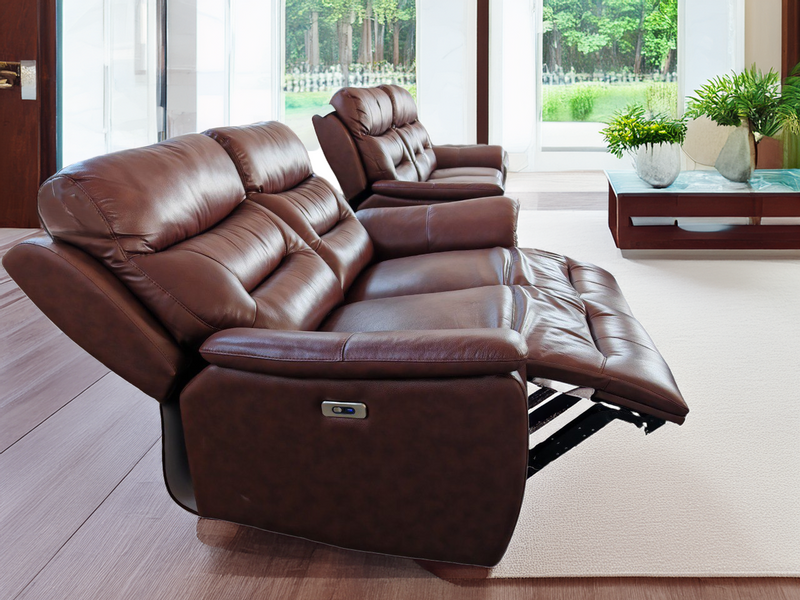 Darwin Grey Leather 3 Seater 2 Seater Electric Power Recliner Sofa
