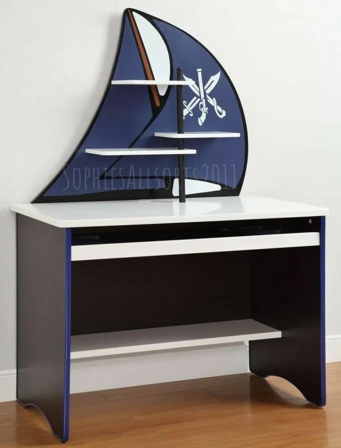 Desk Table Perfect For Children - Pirate Blue Black White Sail Effect Shelving