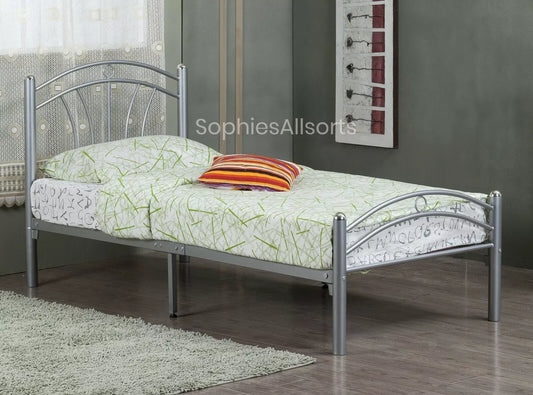 Luna 3ft Single Silver Metal Mesh Modern Bed Frame Mattress Option Sprung Foam