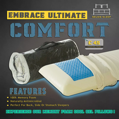 Large Contour Memory Foam Pillow with Cooling Gel Cervical Head Back Support