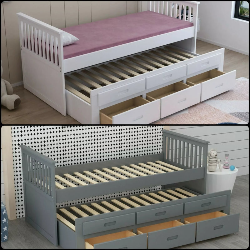 Captain Cabin Bed Frame Wooden 3ft Single Grey or White Children's Guestbed