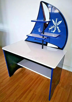 Desk Table Perfect For Children - Pirate Blue Black White Sail Effect Shelving