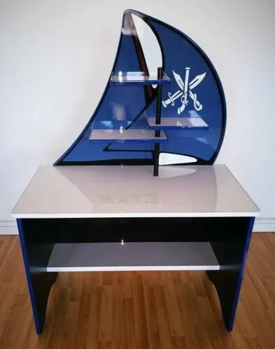 Desk Table Perfect For Children - Pirate Blue Black White Sail Effect Shelving