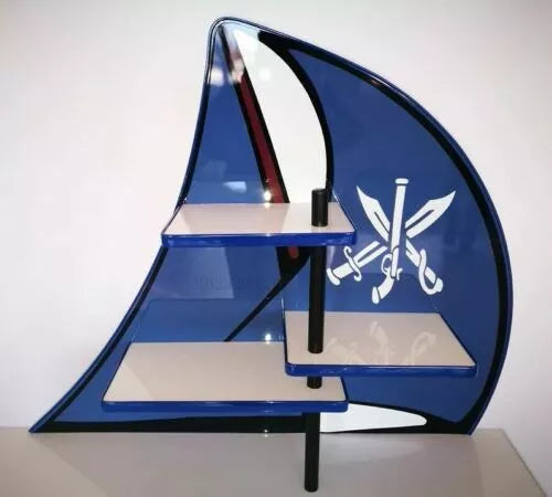 Desk Table Perfect For Children - Pirate Blue Black White Sail Effect Shelving