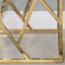 Modern Gold Colour Metal Smoked Glass Abstract Side End Table Coffee Criss Cross