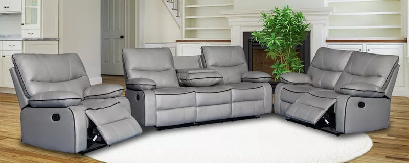 Sofa Grey Fabric PU Recliner Arm Chair, 2, 3 Seater with Set Cup Holder