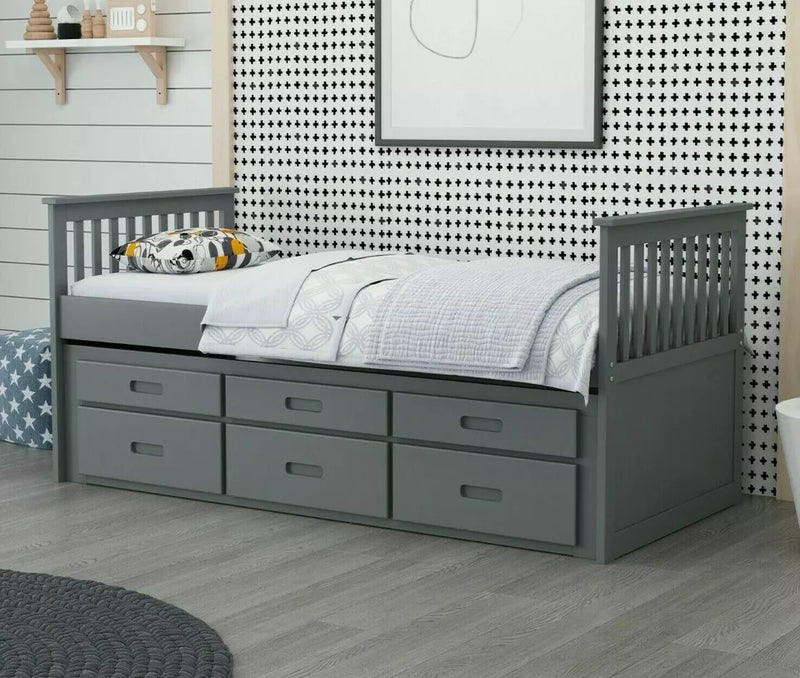 Captain Cabin Bed Frame Wooden 3ft Single Grey or White Children's Guestbed