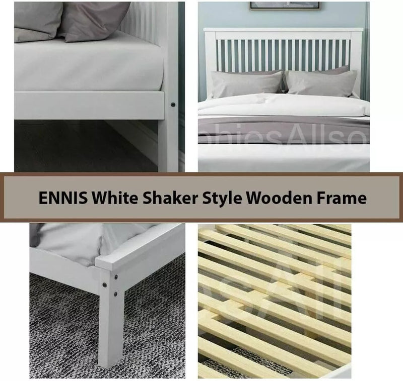 Double BED Panel Detail Country Style White Wooden SHAKER STYLE Posts Bed Frame