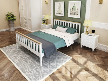 DERRY 3ft Single Shaker Style Two Tone White Light Oak Colour Bed Frame