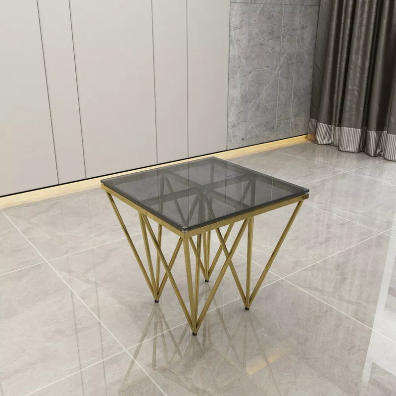 Modern Gold Colour Metal Spike Legs Smoked Glass Side End Table