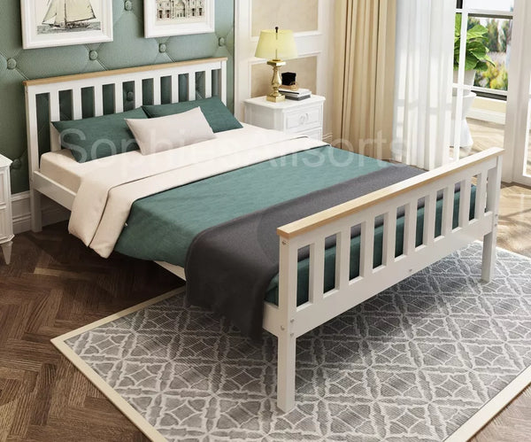 DERRY 3ft Single Shaker Style Two Tone White Light Oak Colour Bed Frame