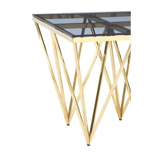 Modern Gold Colour Metal Spike Legs Smoked Glass Side End Table