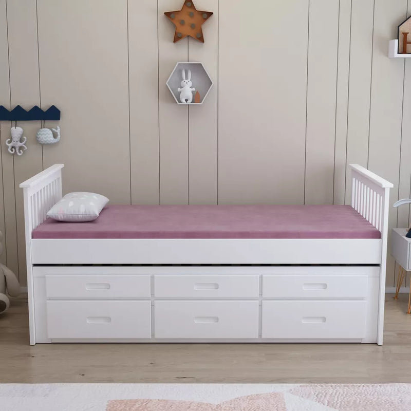 White 3ft Single Captain Cabin Guest Trundle Bed Frame 3 Drawers Storage Painted