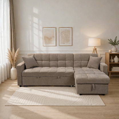 Carson Fabric Corner Sofa Bed with Storage – Modern Pull-Out Design
