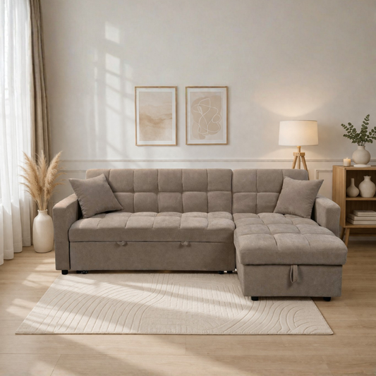 Carson Fabric Corner Sofa Bed with Storage – Modern Pull-Out Design