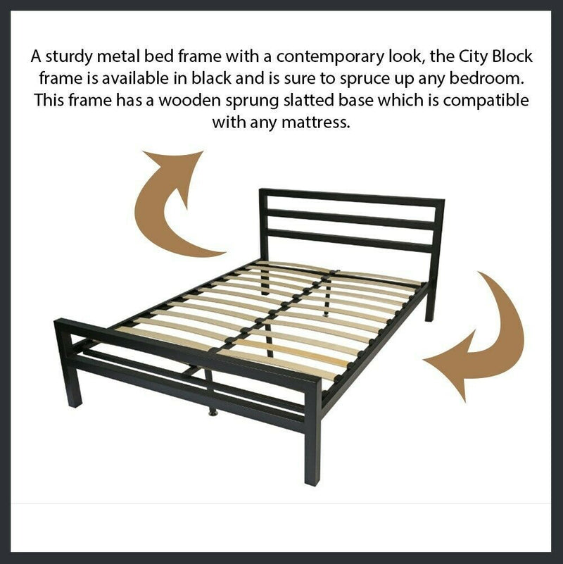 City Block Double | Black Strong Bed Frame | Metal Steel Slate