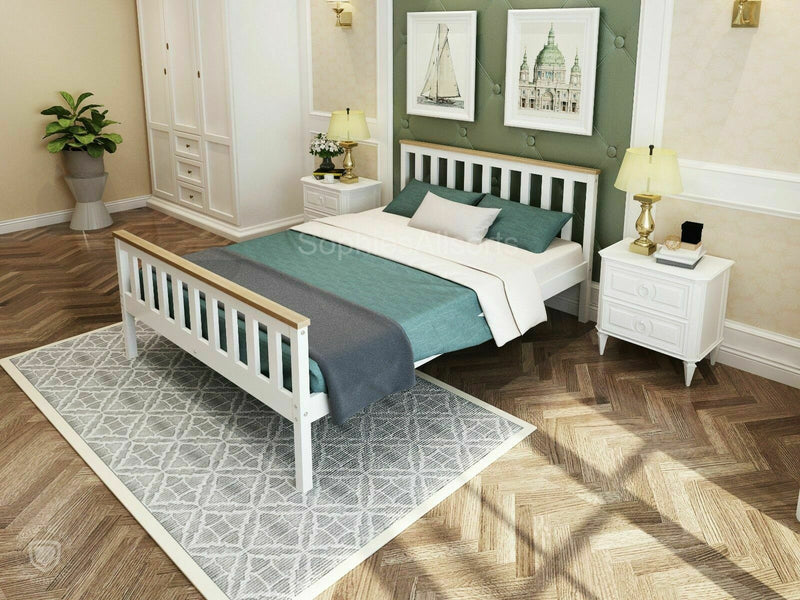 Derry Bed Double | Pine Wood Bed Frame | 4ft6 Double In White For Adults, Kids