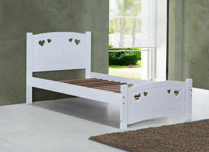 3ft Single White Heart Kid Children's Wood Bed Bedding Frame Furniture UK