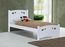 3ft Single White Heart Kid Children's Wood Bed Bedding Frame Furniture UK