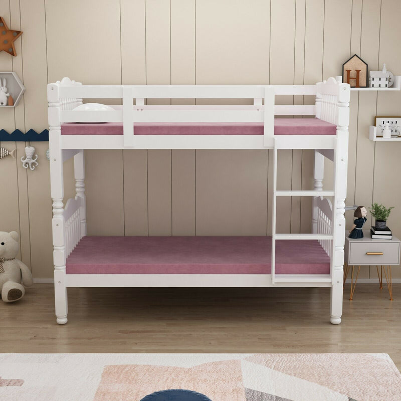 Bunk Bed Frame Single | 3ft Solid Rubber Wood kids White | Can Split Into 2 Singles