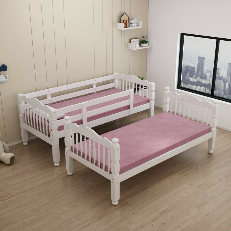 Bunk Bed Frame Single | 3ft Solid Rubber Wood kids White | Can Split Into 2 Singles