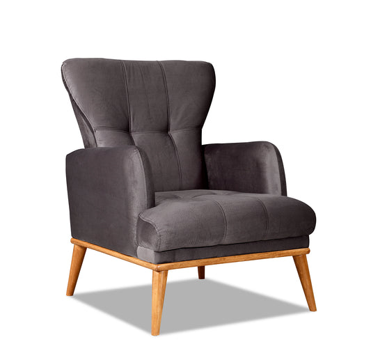 Star Berger Grey Charcoal 1 Seater Chair Sofa wood Cozy Living Space Turkey Made