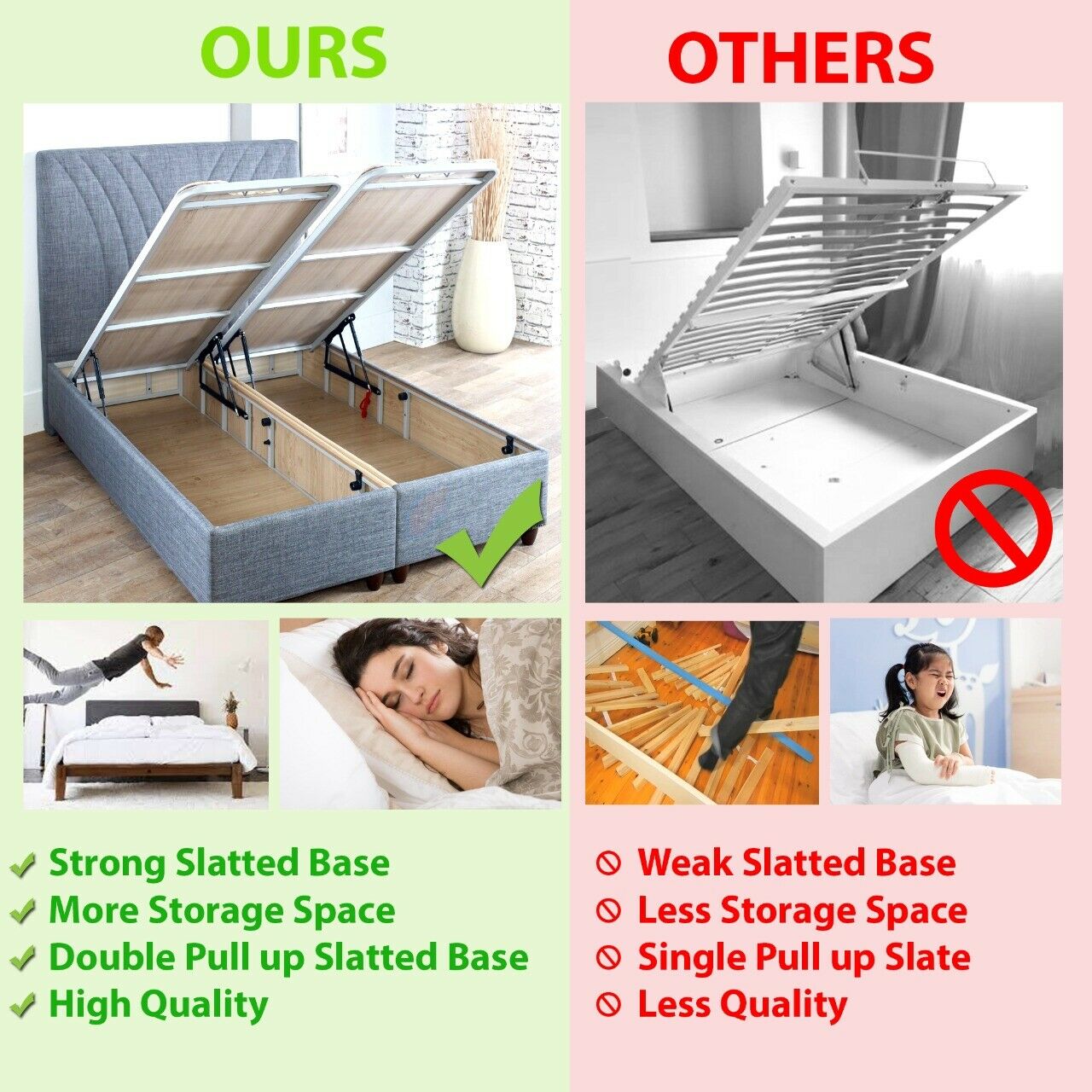 Verso Storage Bed Frame: Hydraulic Lift-Up, Linen & Wood, 2-Box Design